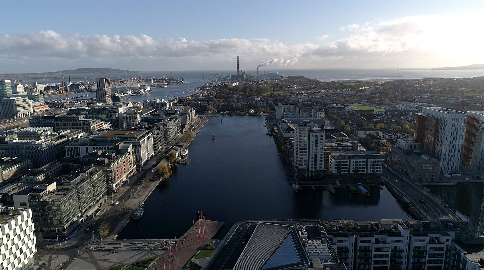 View from Grand Canal Docks to Poolbeg - One Little Studio - Drone Photography